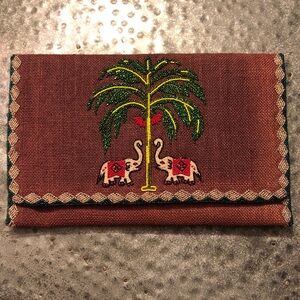 Roberta Roller Rabbit clutch purse handbag embellished burlap 🌴 tree & elephants